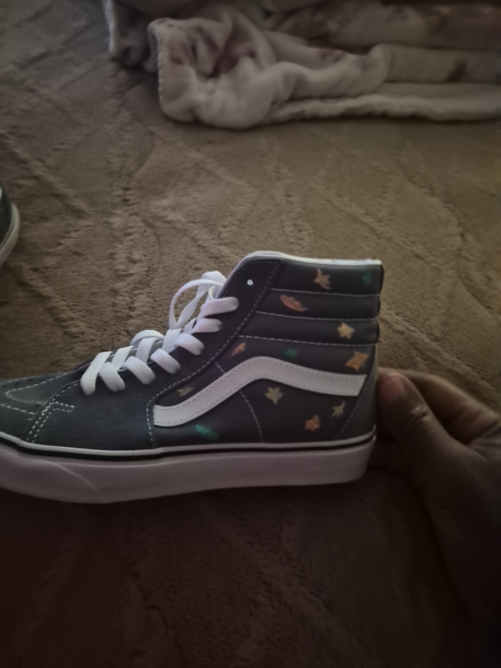 Vans Sk8-Hi Gray High Top Sneakers with Multicolor Star Accents